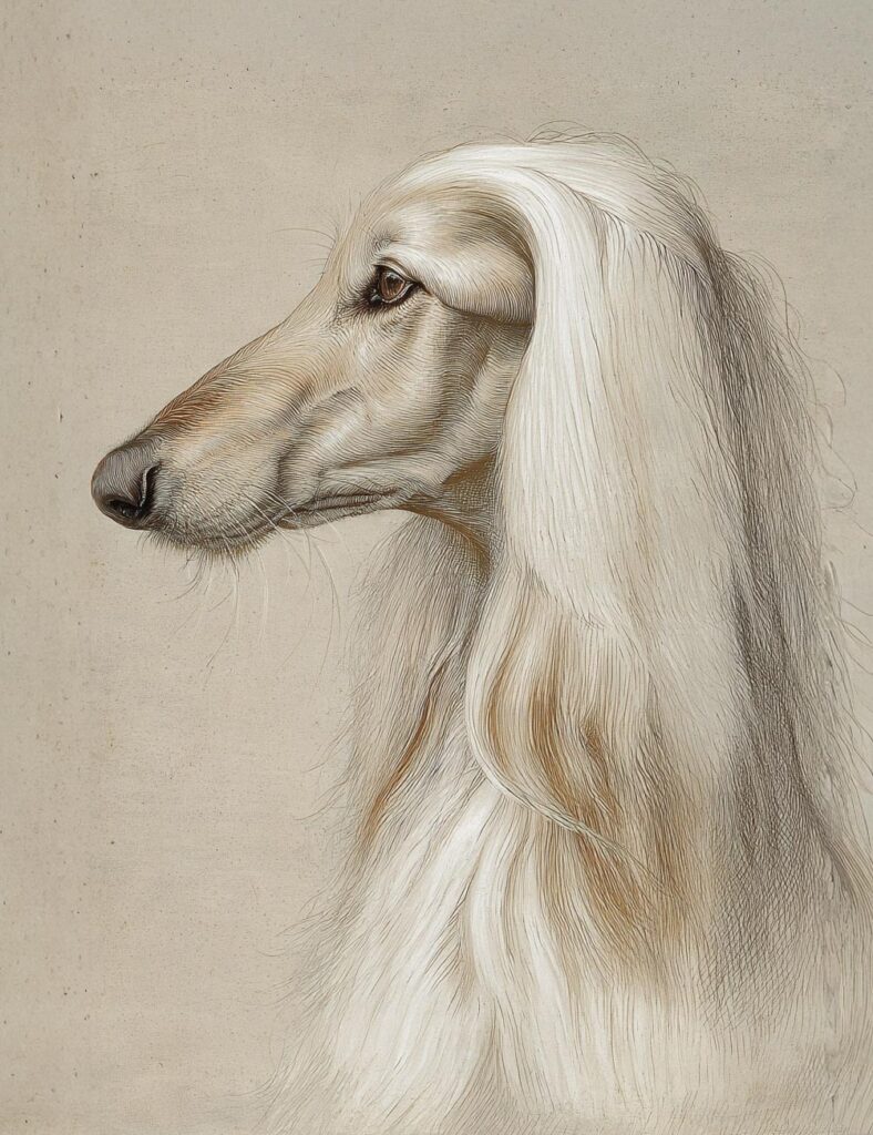 bespoke Afghan hound portrait in Leonardo da Vinci–inspired Renaissance animal study style