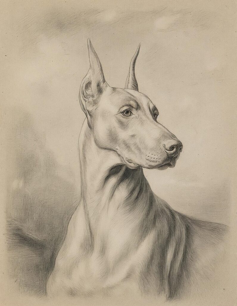 bespoke dog portrait in the style of a naturalistic gravure study
