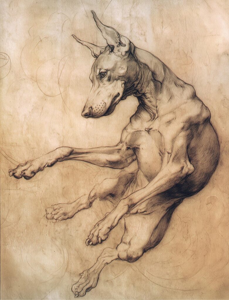 doberman custom animal portrait in the style of a naturalist study